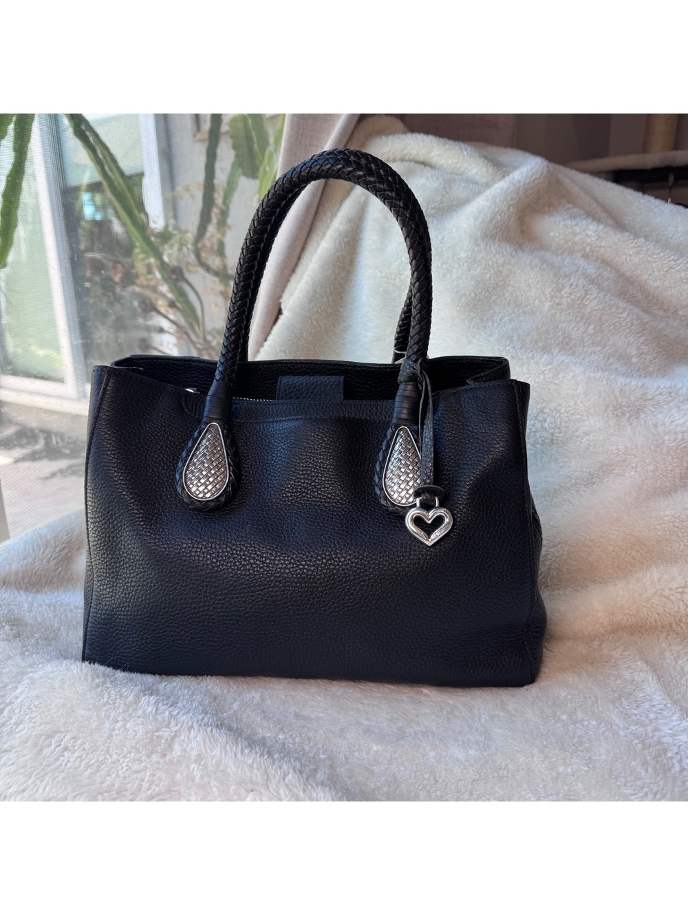 Brighton Ferrara Novella Margot Organizer Black Pebbled Leather Tote Handbag